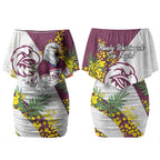 Manly Warringah Sea Eagles Couples Matching Off Shoulder Short Dress and Long Sleeve Button Shirt Golden Wattle Floral Polynesian - Australian Flower - Rugby Mascot