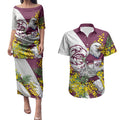 Manly Warringah Sea Eagles Couples Matching Puletasi and Hawaiian Shirt Golden Wattle Floral Polynesian - Australian Flower - Rugby Mascot