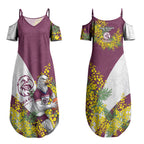 Manly Warringah Sea Eagles Couples Matching Summer Maxi Dress and Hawaiian Shirt Golden Wattle Floral Polynesian - Australian Flower - Rugby Mascot