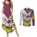 Manly Warringah Sea Eagles Couples Matching Summer Maxi Dress and Long Sleeve Button Shirt Golden Wattle Floral Polynesian - Australian Flower - Rugby Mascot