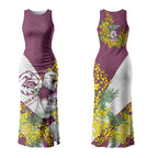 Manly Warringah Sea Eagles Couples Matching Tank Maxi Dress and Long Sleeve Button Shirt Golden Wattle Floral Polynesian - Australian Flower - Rugby Mascot