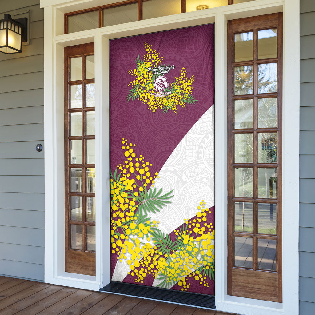 Manly Warringah Sea Eagles Door Cover Golden Wattle Floral Polynesian - Australian Flower - Rugby Mascot