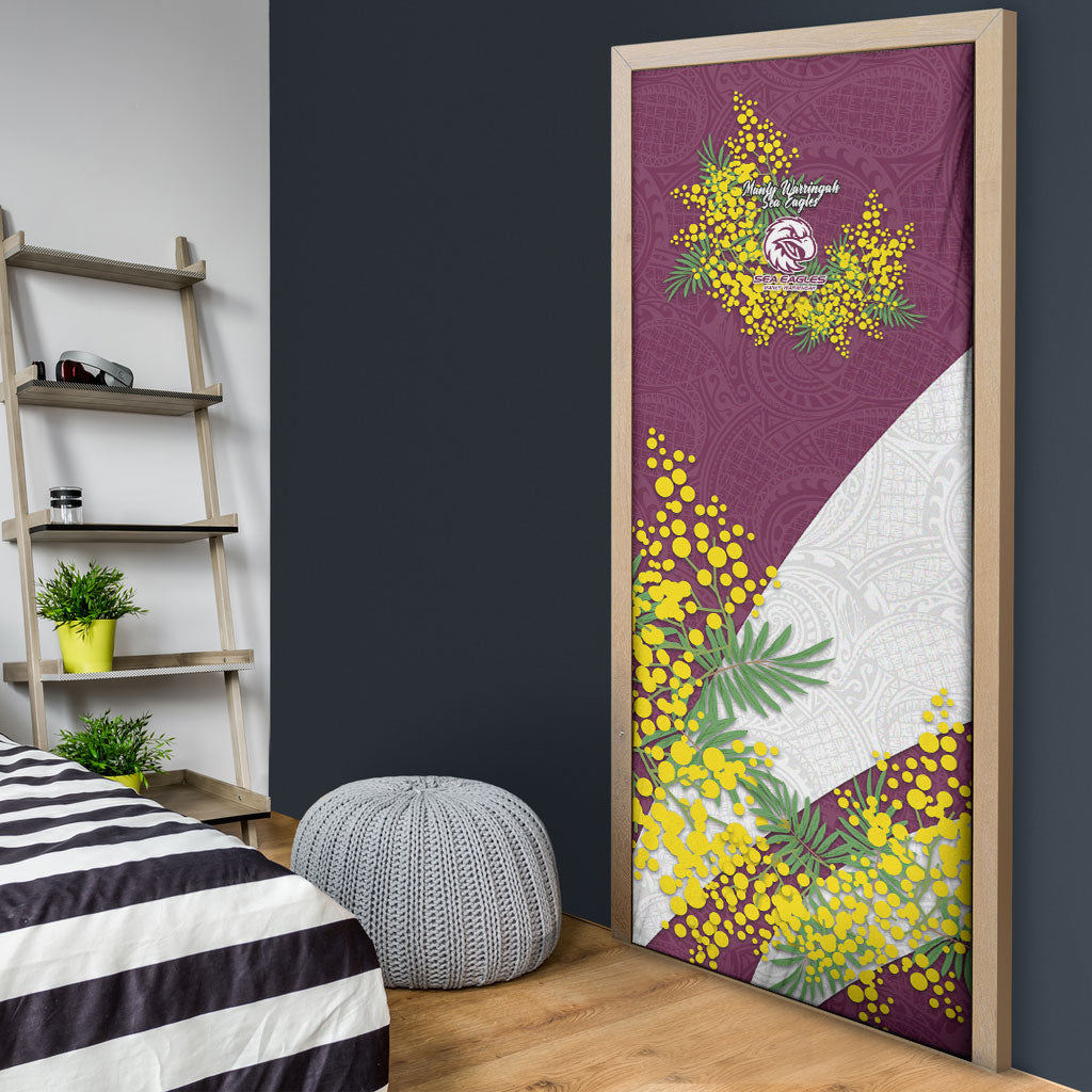 Manly Warringah Sea Eagles Door Cover Golden Wattle Floral Polynesian - Australian Flower - Rugby Mascot