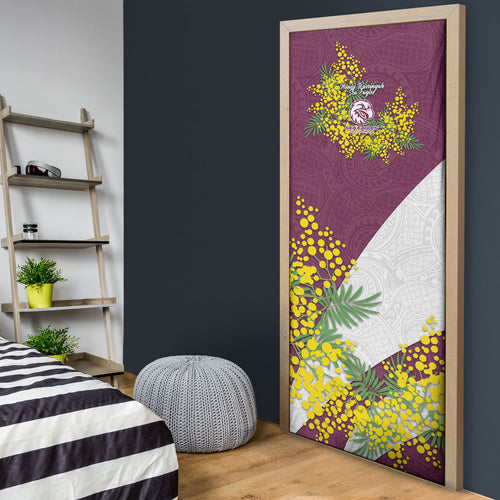 Manly Warringah Sea Eagles Door Cover Golden Wattle Floral Polynesian - Australian Flower - Rugby Mascot