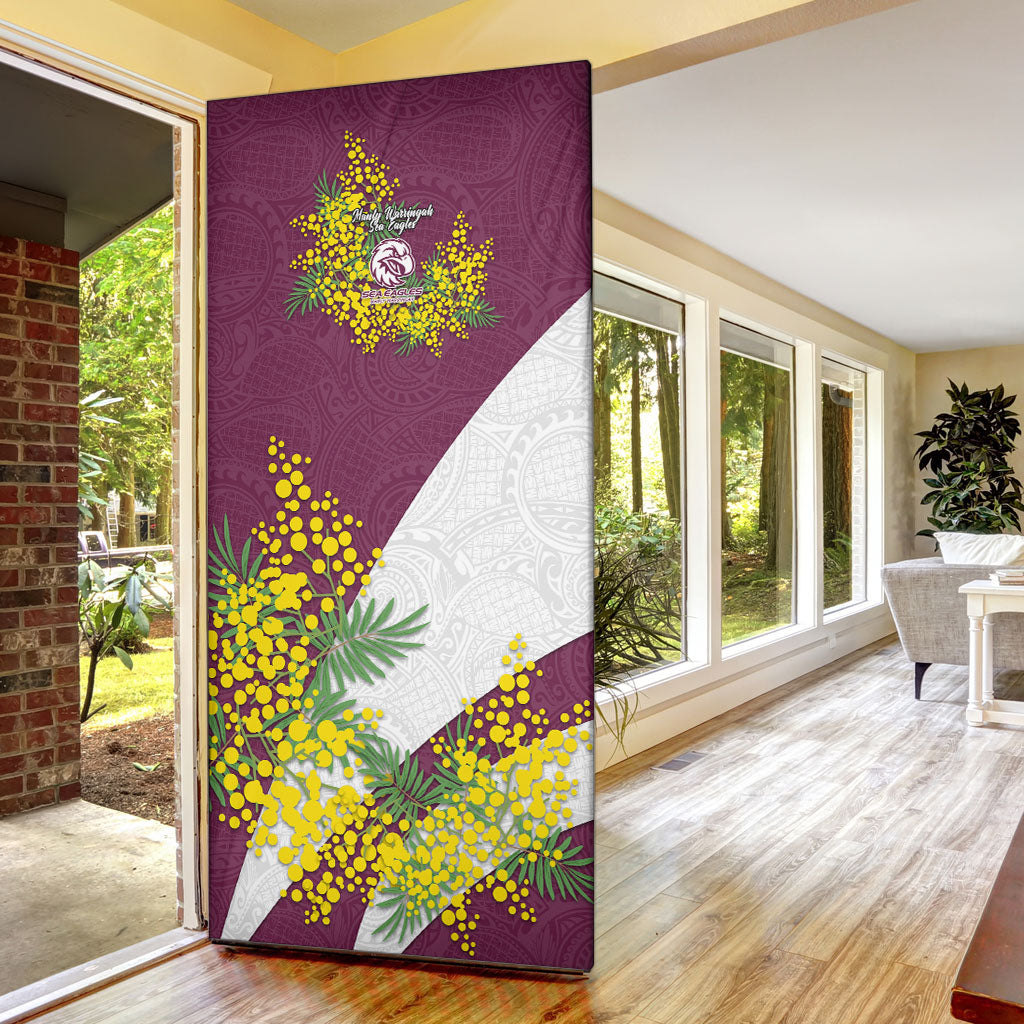 Manly Warringah Sea Eagles Door Cover Golden Wattle Floral Polynesian - Australian Flower - Rugby Mascot