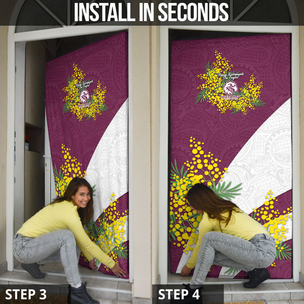 Manly Warringah Sea Eagles Door Cover Golden Wattle Floral Polynesian - Australian Flower - Rugby Mascot
