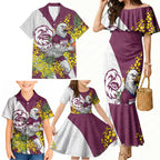 Manly Warringah Sea Eagles Family Matching Mermaid Dress and Hawaiian Shirt Golden Wattle Floral Polynesian - Australian Flower - Rugby Mascot
