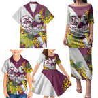 Manly Warringah Sea Eagles Family Matching Puletasi and Hawaiian Shirt Golden Wattle Floral Polynesian - Australian Flower - Rugby Mascot