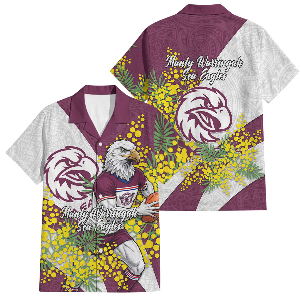 Manly Warringah Sea Eagles Family Matching Puletasi and Hawaiian Shirt Golden Wattle Floral Polynesian - Australian Flower - Rugby Mascot