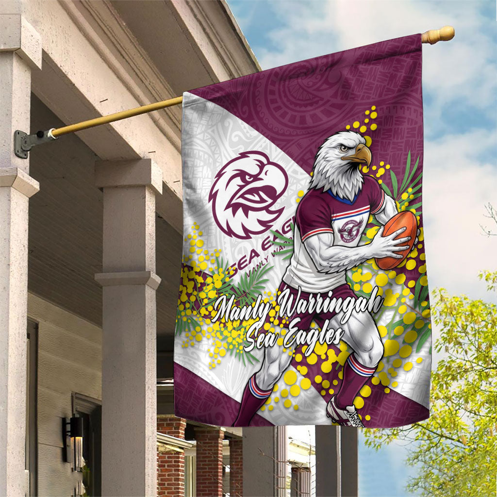 Manly Warringah Sea Eagles Garden Flag Golden Wattle Floral Polynesian - Australian Flower - Rugby Mascot
