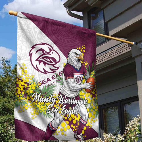 Manly Warringah Sea Eagles Garden Flag Golden Wattle Floral Polynesian - Australian Flower - Rugby Mascot