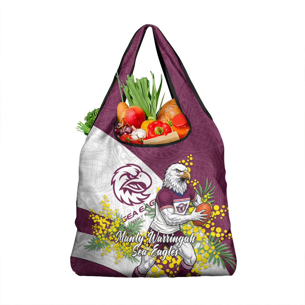 Manly Warringah Sea Eagles Grocery Bag Golden Wattle Floral Polynesian - Australian Flower - Rugby Mascot