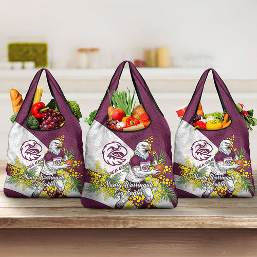 Manly Warringah Sea Eagles Grocery Bag Golden Wattle Floral Polynesian - Australian Flower - Rugby Mascot