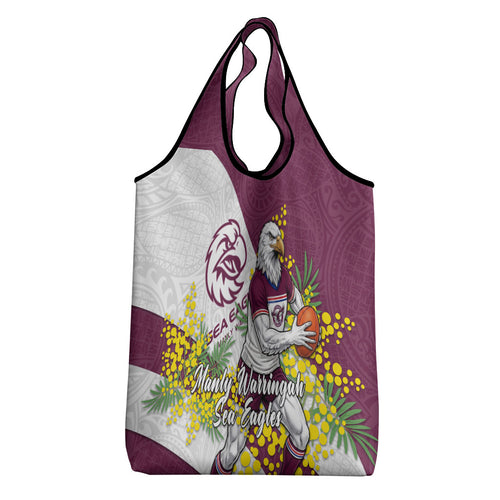 Manly Warringah Sea Eagles Grocery Bag Golden Wattle Floral Polynesian - Australian Flower - Rugby Mascot