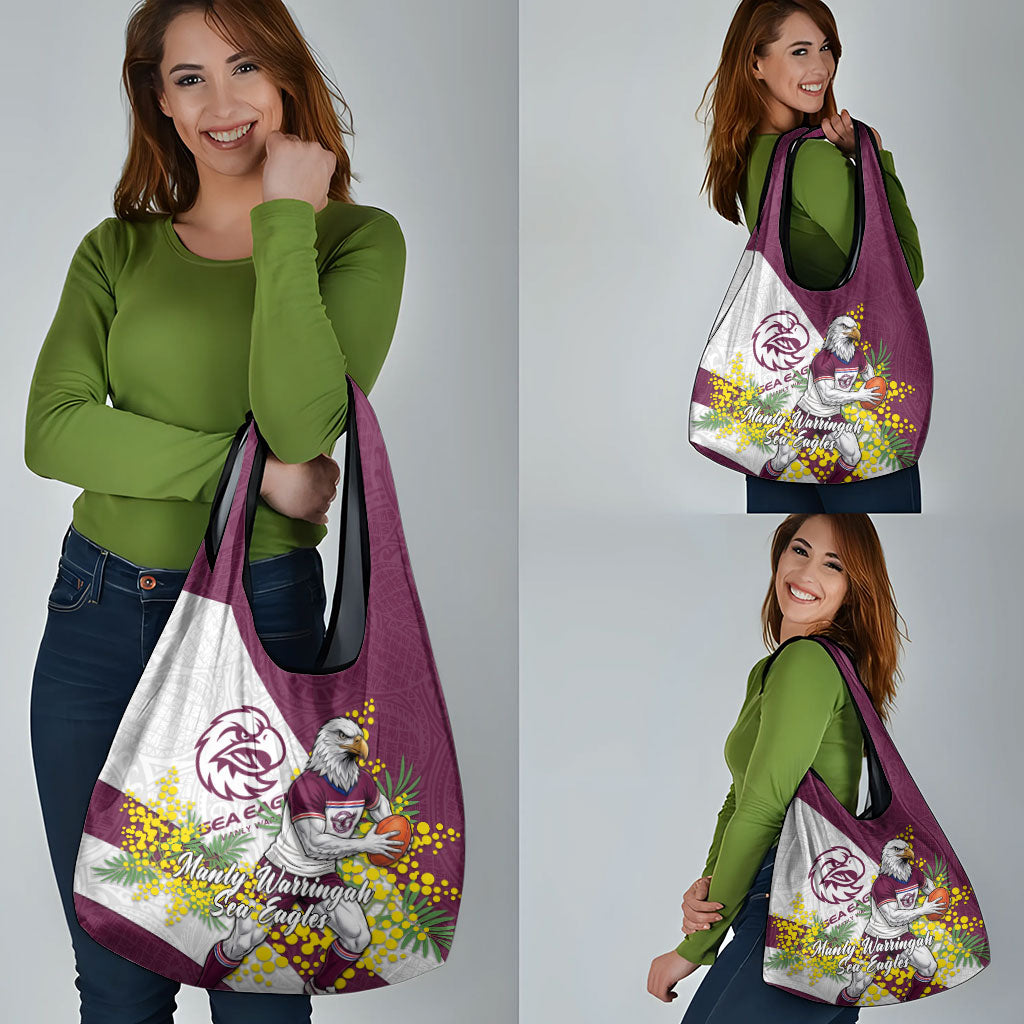 Manly Warringah Sea Eagles Grocery Bag Golden Wattle Floral Polynesian - Australian Flower - Rugby Mascot