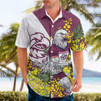 Manly Warringah Sea Eagles Hawaiian Shirt Golden Wattle Floral Polynesian - Australian Flower - Rugby Mascot