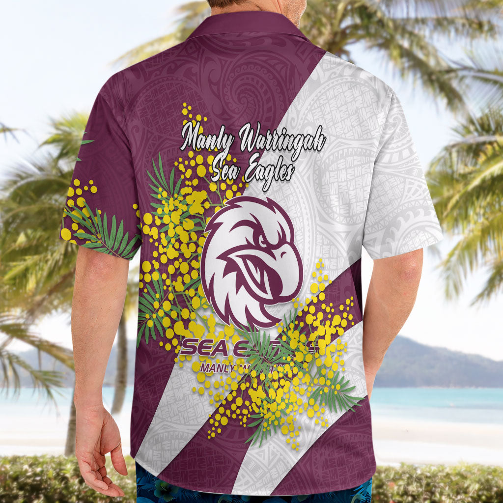 Manly Warringah Sea Eagles Hawaiian Shirt Golden Wattle Floral Polynesian - Australian Flower - Rugby Mascot