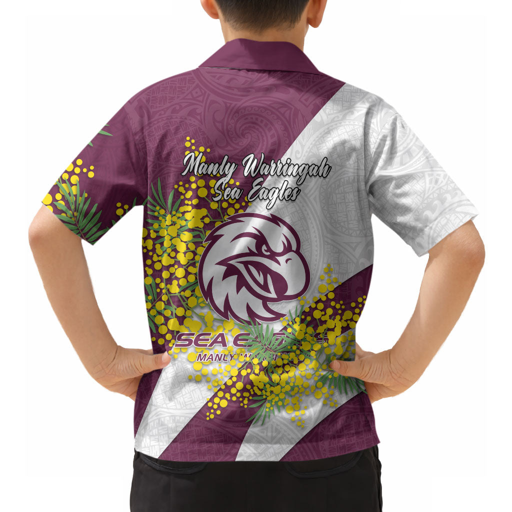 Manly Warringah Sea Eagles Hawaiian Shirt Golden Wattle Floral Polynesian - Australian Flower - Rugby Mascot