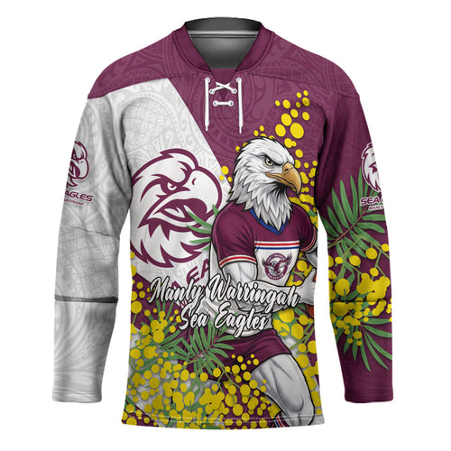 Manly Warringah Sea Eagles Hockey Jersey Golden Wattle Floral Polynesian - Australian Flower - Rugby Mascot