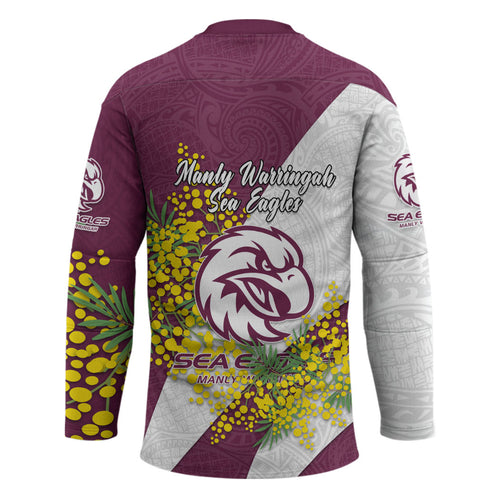 Manly Warringah Sea Eagles Hockey Jersey Golden Wattle Floral Polynesian - Australian Flower - Rugby Mascot