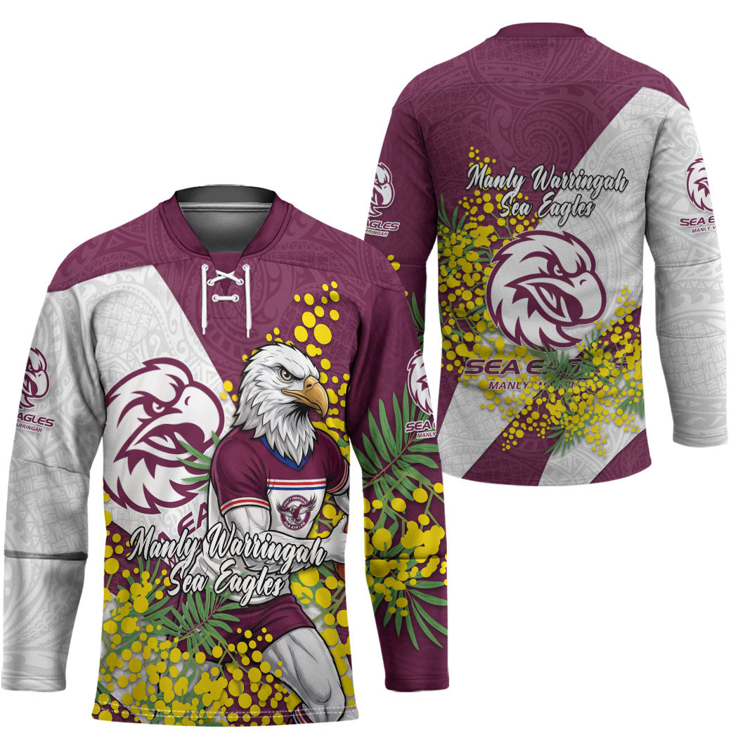 Manly Warringah Sea Eagles Hockey Jersey Golden Wattle Floral Polynesian - Australian Flower - Rugby Mascot