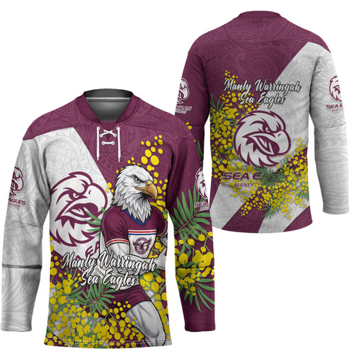 Manly Warringah Sea Eagles Hockey Jersey Golden Wattle Floral Polynesian - Australian Flower - Rugby Mascot