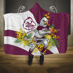 Manly Warringah Sea Eagles Hooded Blanket Golden Wattle Floral Polynesian - Australian Flower - Rugby Mascot