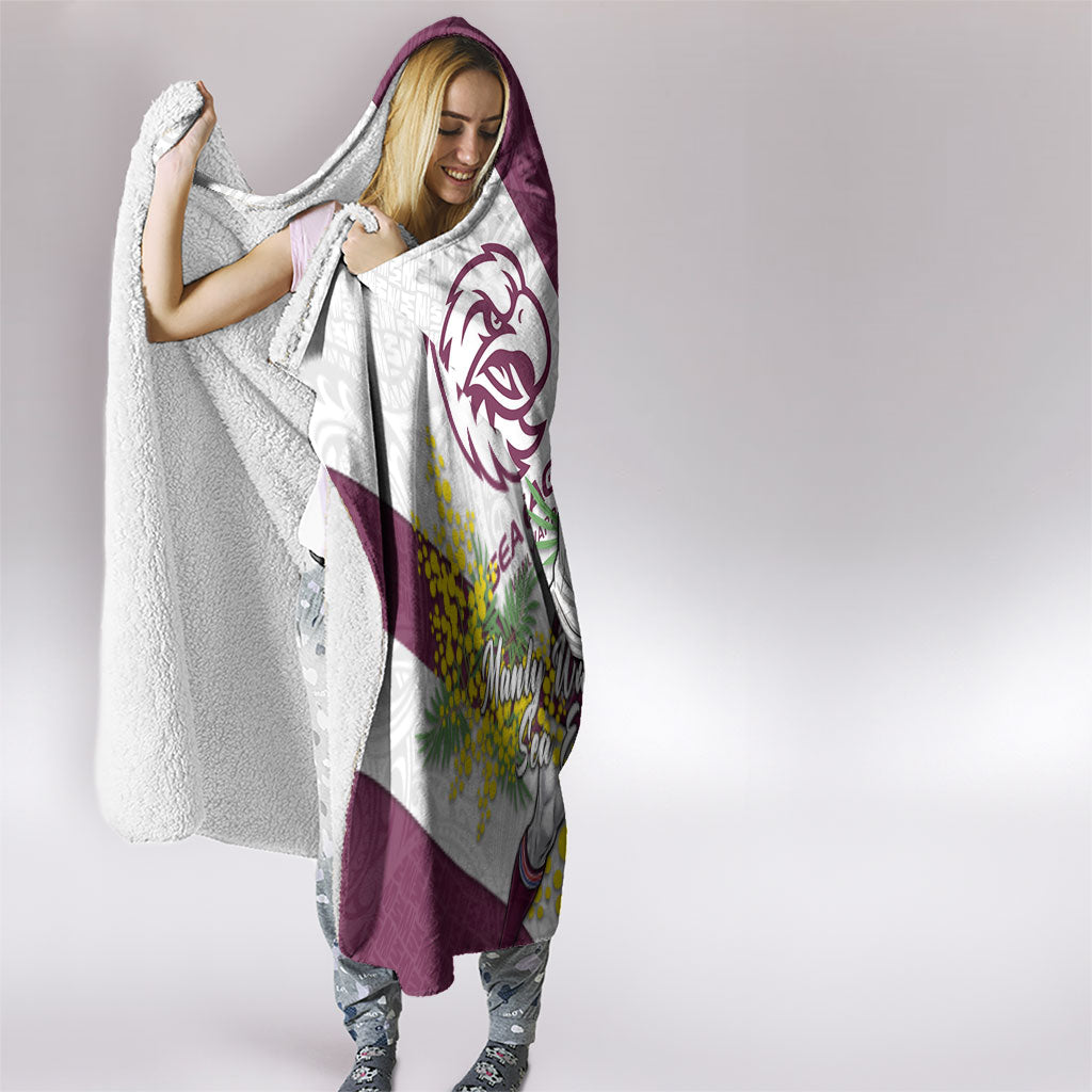 Manly Warringah Sea Eagles Hooded Blanket Golden Wattle Floral Polynesian - Australian Flower - Rugby Mascot