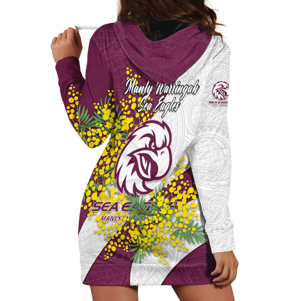 Manly Warringah Sea Eagles Hoodie Dress Golden Wattle Floral Polynesian - Australian Flower - Rugby Mascot