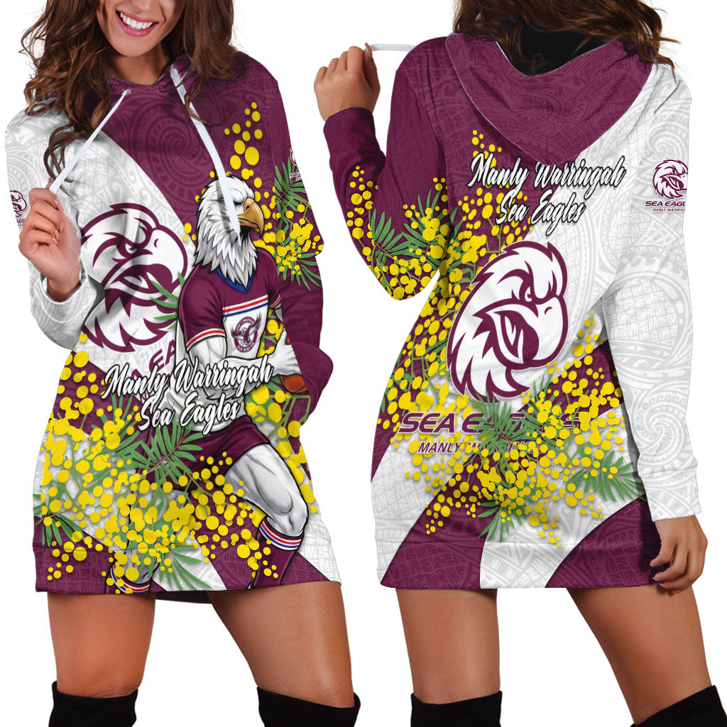 Manly Warringah Sea Eagles Hoodie Dress Golden Wattle Floral Polynesian - Australian Flower - Rugby Mascot