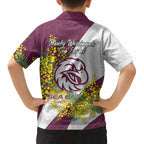 Manly Warringah Sea Eagles Kid Hawaiian Shirt Golden Wattle Floral Polynesian - Australian Flower - Rugby Mascot
