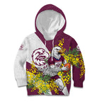 Manly Warringah Sea Eagles Kid Hoodie Golden Wattle Floral Polynesian - Australian Flower - Rugby Mascot