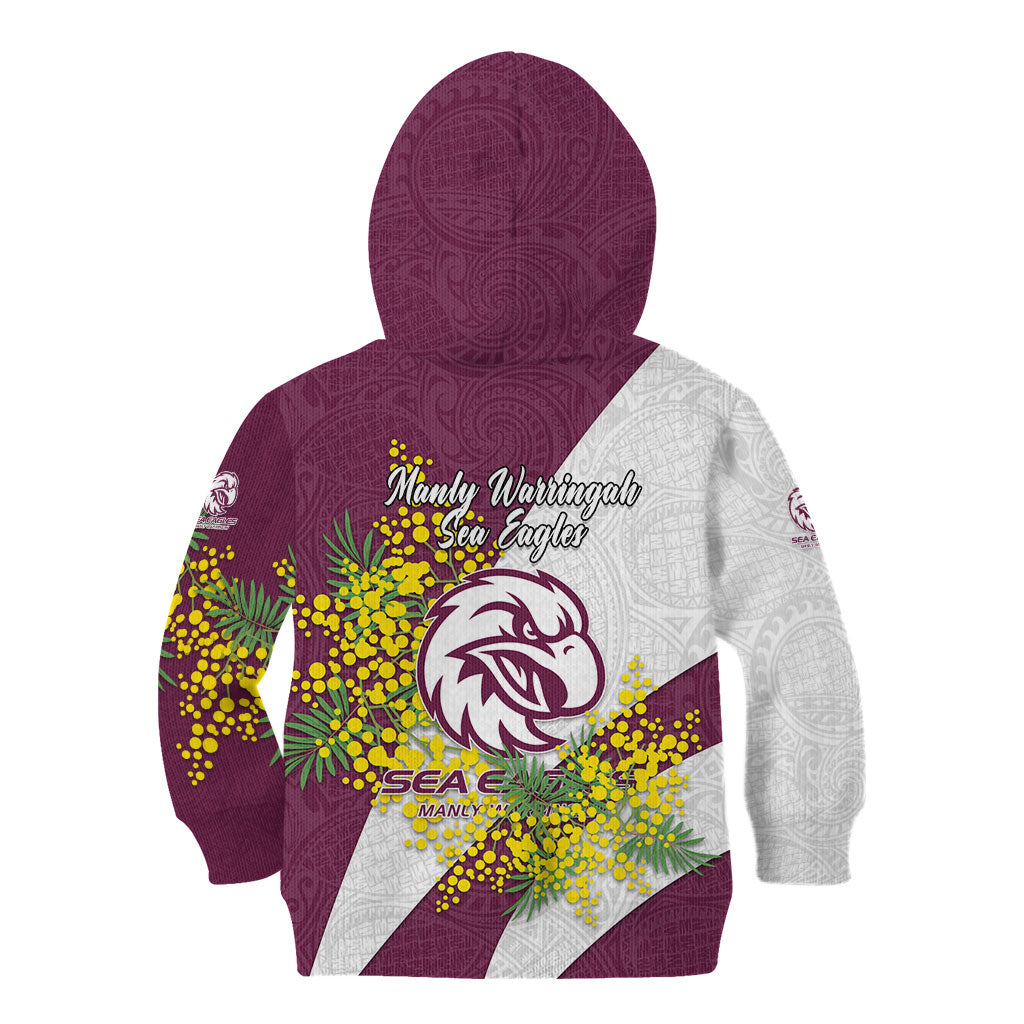 Manly Warringah Sea Eagles Kid Hoodie Golden Wattle Floral Polynesian - Australian Flower - Rugby Mascot