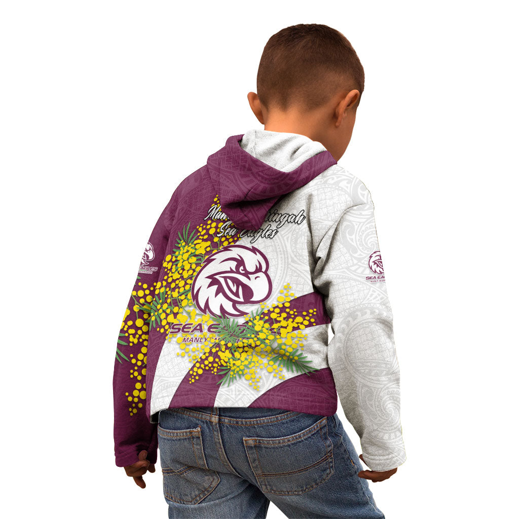 Manly Warringah Sea Eagles Kid Hoodie Golden Wattle Floral Polynesian - Australian Flower - Rugby Mascot