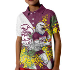 Manly Warringah Sea Eagles Kid Polo Shirt Golden Wattle Floral Polynesian - Australian Flower - Rugby Mascot