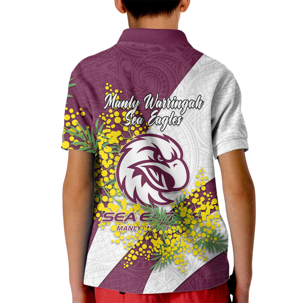 Manly Warringah Sea Eagles Kid Polo Shirt Golden Wattle Floral Polynesian - Australian Flower - Rugby Mascot