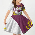 Manly Warringah Sea Eagles Kid Short Sleeve Dress Golden Wattle Floral Polynesian - Australian Flower - Rugby Mascot