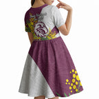 Manly Warringah Sea Eagles Kid Short Sleeve Dress Golden Wattle Floral Polynesian - Australian Flower - Rugby Mascot