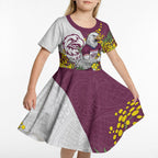 Manly Warringah Sea Eagles Kid Short Sleeve Dress Golden Wattle Floral Polynesian - Australian Flower - Rugby Mascot