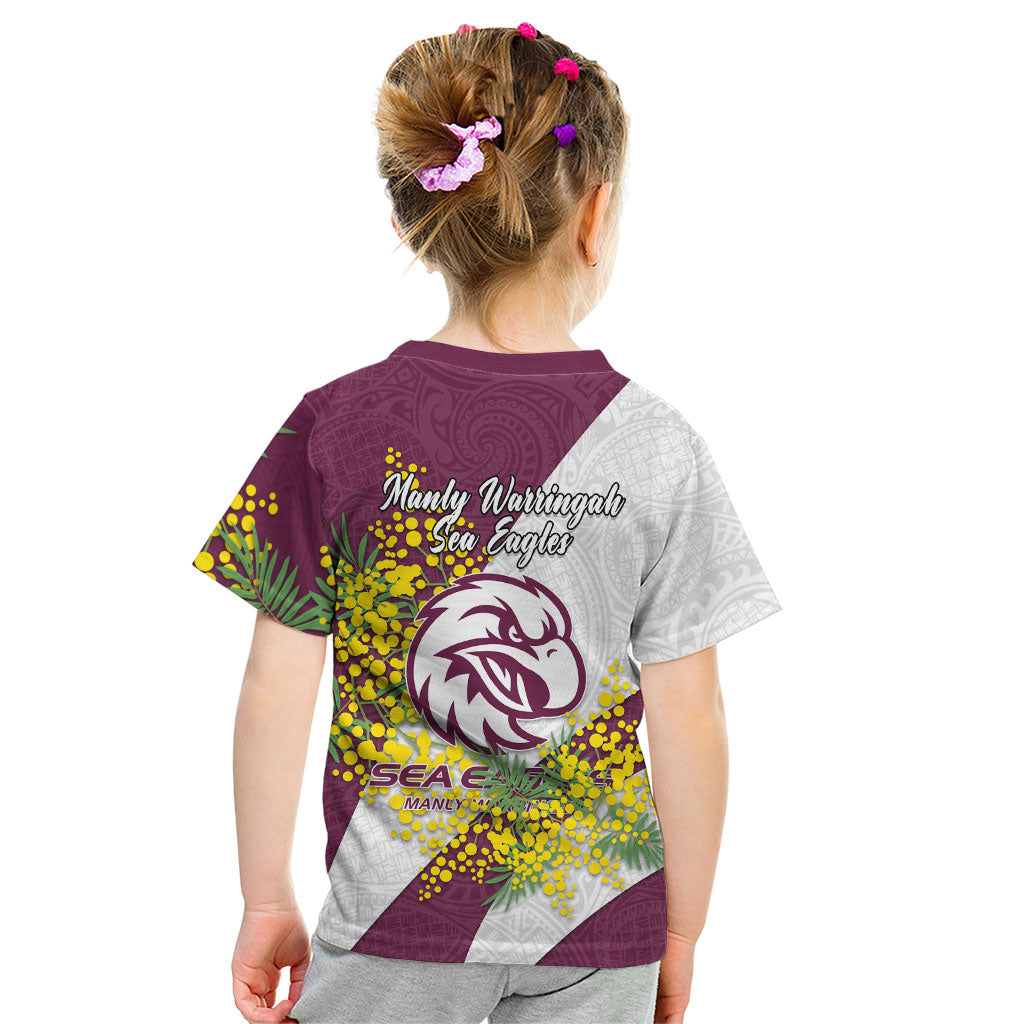Manly Warringah Sea Eagles Kid T Shirt Golden Wattle Floral Polynesian - Australian Flower - Rugby Mascot