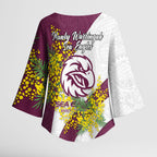 Manly Warringah Sea Eagles Kimono Sleeve Blouse Golden Wattle Floral Polynesian - Australian Flower - Rugby Mascot