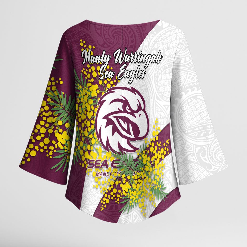 Manly Warringah Sea Eagles Kimono Sleeve Blouse Golden Wattle Floral Polynesian - Australian Flower - Rugby Mascot