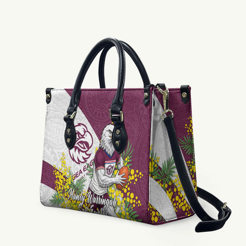 Manly Warringah Sea Eagles Leather Bag Golden Wattle Floral Polynesian - Australian Flower - Rugby Mascot