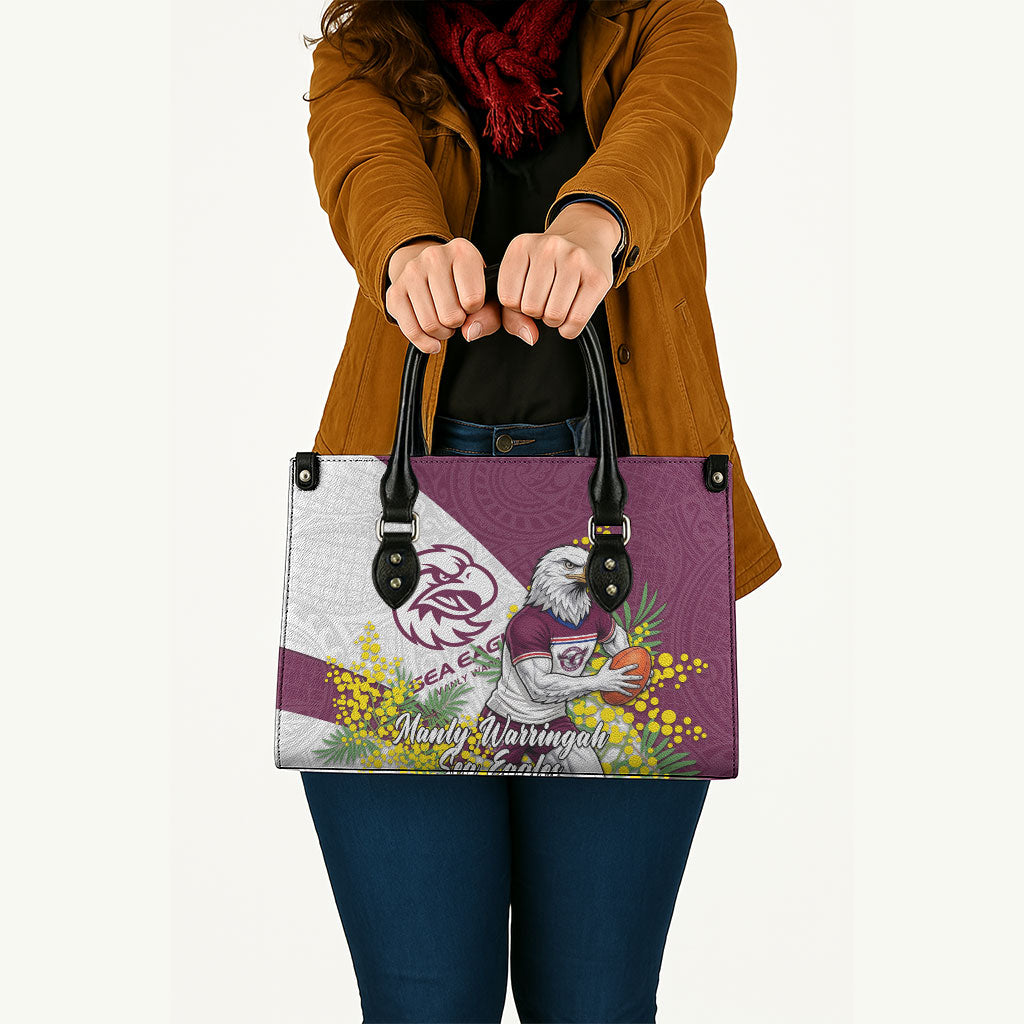 Manly Warringah Sea Eagles Leather Bag Golden Wattle Floral Polynesian - Australian Flower - Rugby Mascot