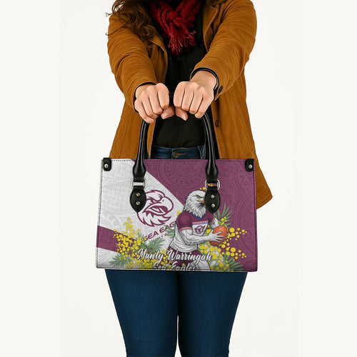 Manly Warringah Sea Eagles Leather Bag Golden Wattle Floral Polynesian - Australian Flower - Rugby Mascot