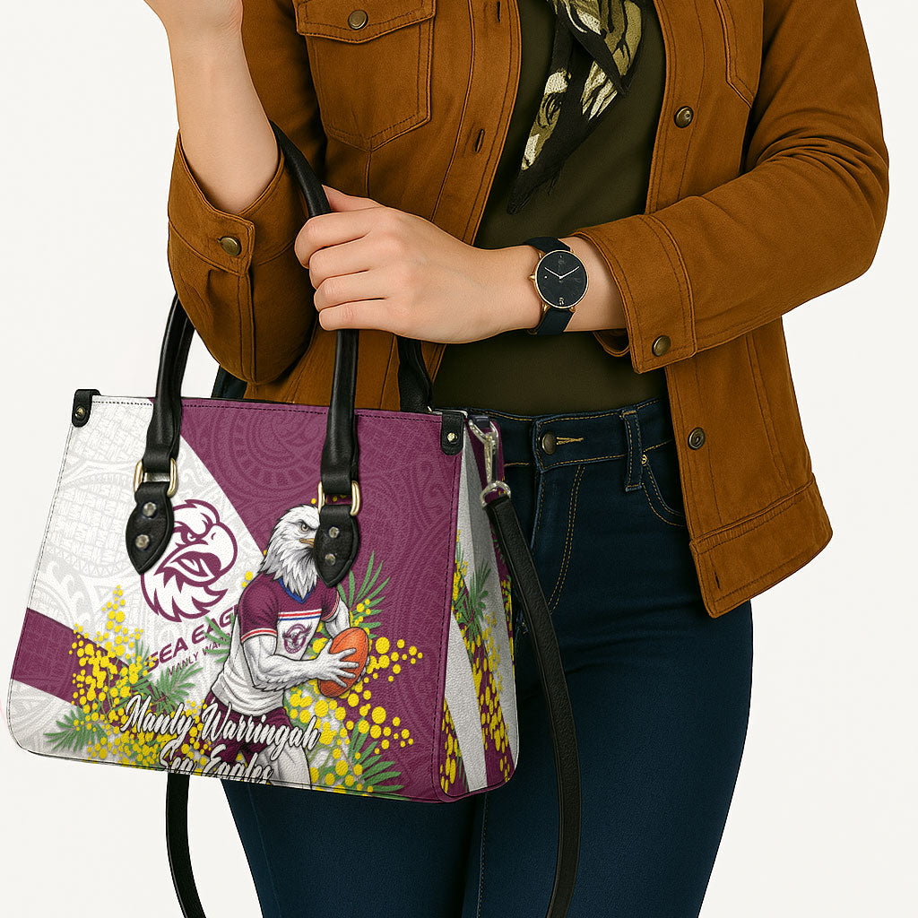 Manly Warringah Sea Eagles Leather Bag Golden Wattle Floral Polynesian - Australian Flower - Rugby Mascot