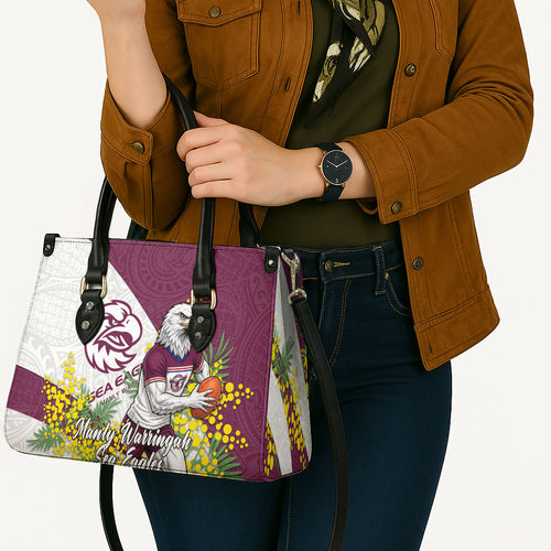 Manly Warringah Sea Eagles Leather Bag Golden Wattle Floral Polynesian - Australian Flower - Rugby Mascot