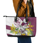 Manly Warringah Sea Eagles Leather Tote Bag Golden Wattle Floral Polynesian - Australian Flower - Rugby Mascot