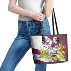 Manly Warringah Sea Eagles Leather Tote Bag Golden Wattle Floral Polynesian - Australian Flower - Rugby Mascot