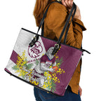Manly Warringah Sea Eagles Leather Tote Bag Golden Wattle Floral Polynesian - Australian Flower - Rugby Mascot